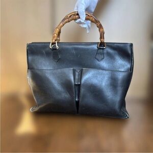 Gucci Black Leather Tote with Bamboo Handle